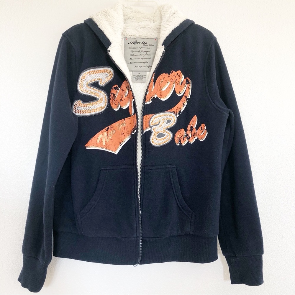 Apollo Navy Blue Jacket Distressed “Super Babe” M